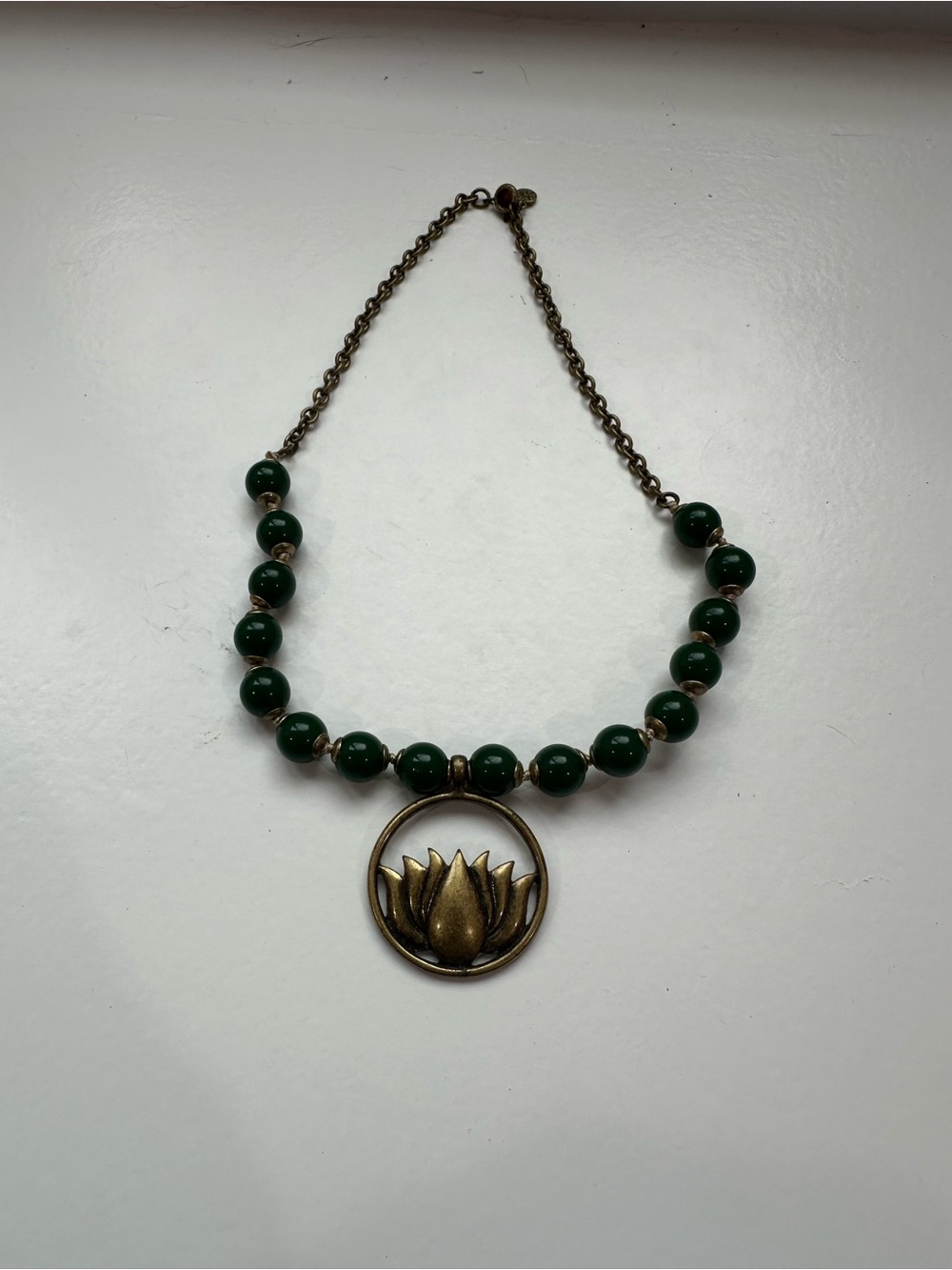 Green Beaded Lotus Pendant Necklace - Unbranded